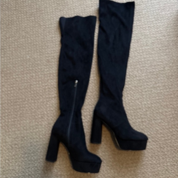 Black Suede Over the knee Platform Boots. New Size 9 - Picture 1 of 3
